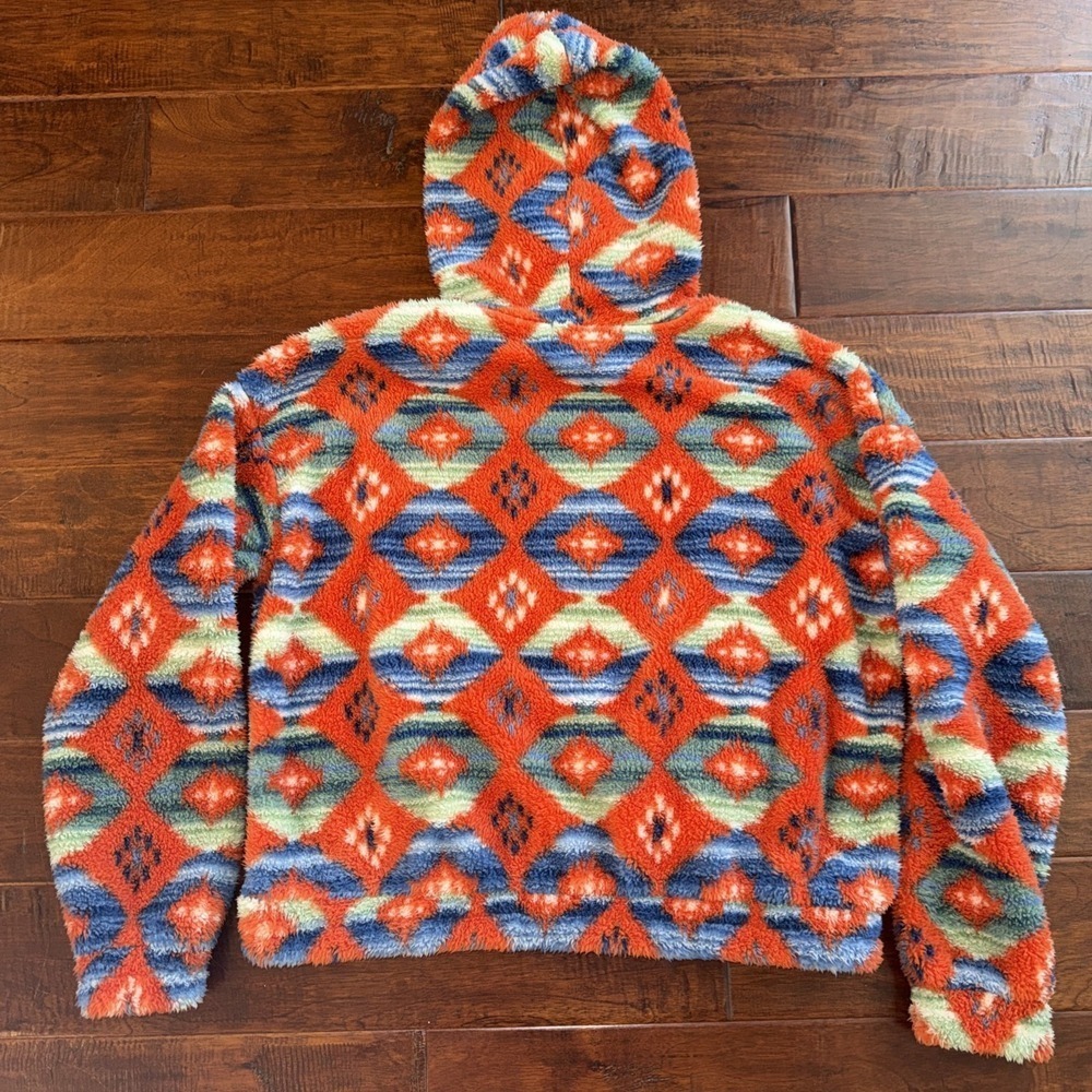 Rock &‎ Roll Denim Burnt Orange Teal Printed Sherpa Hoodie Aztec Size XXL - Picture 4 of 6